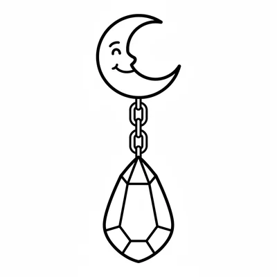 A simple pointed sun catcher with a crescent moon shape at the top, a hanging coloring page