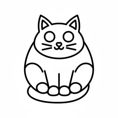 A simple round black cat sitting with its tail wrapped around its feet, viewed coloring page