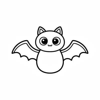 A simple round cartoon bat with two broad rounded wings outstretched, a round coloring page