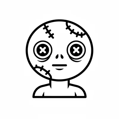 A simple round cartoon zombie with a round head, visible stitching lines coloring page