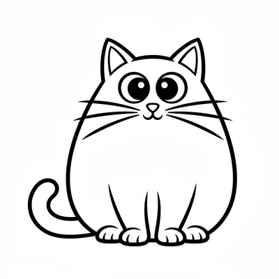 A simple round cat outline drawing sitting upright, viewed from the front coloring page