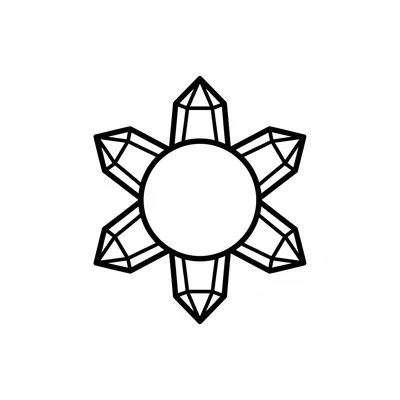 A simple round crystal cluster with multiple pointed crystal spikes radiating coloring page