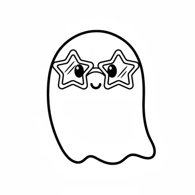 A simple round friendly ghost with a pair of star-shaped glasses resting on its coloring page