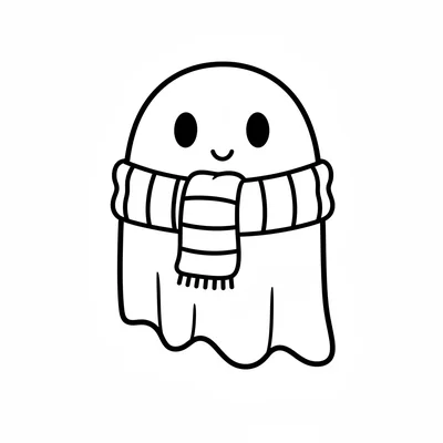 A simple round ghost with a cozy knit scarf wrapped around its midsection, two coloring page