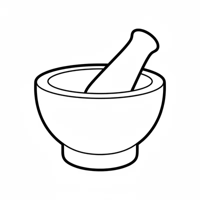 A simple round mortar and pestle, a round bowl with a rounded foot base coloring page