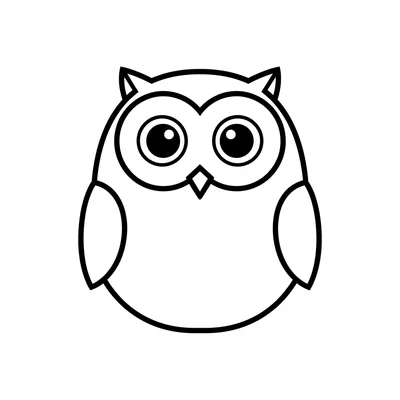 A simple round owl perching shape, viewed from the front, with two large round coloring page