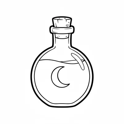 A round potion bottle with a round body, a narrow neck, a cork stopper coloring page