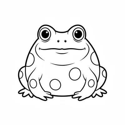 A simple round toad sitting upright, viewed from the front, with two large coloring page