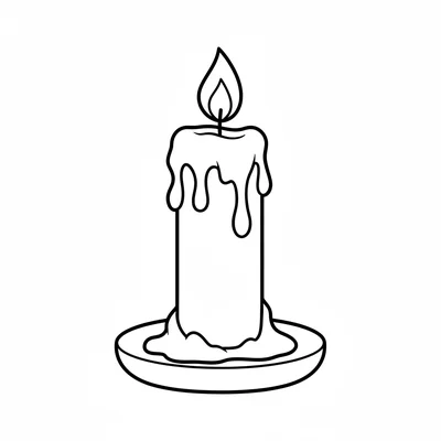 A simple single candle in a round holder with melted wax drips down the sides coloring page