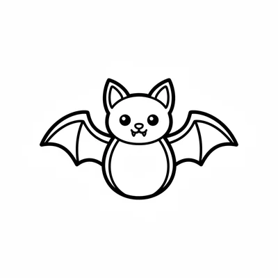 A single cartoon bat with a round body, two large triangular wings spread out coloring page