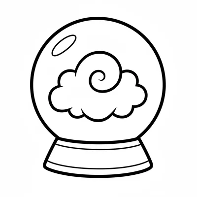 A single cartoon crystal ball on a simple round base, a perfect sphere coloring page