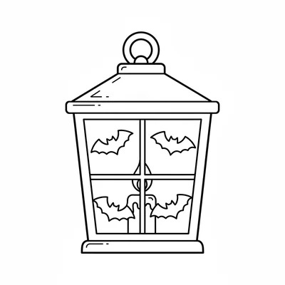 A single cartoon haunted lantern, a traditional square lantern with bat-shaped coloring page