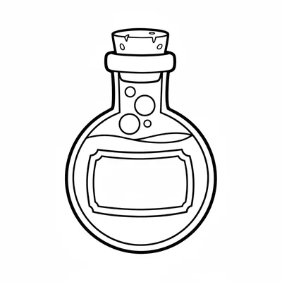 A single cartoon potion bottle, a round-bottomed flask with a cork stopper coloring page