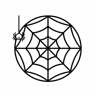 A single cartoon spider web, a round web with a simple spiral thread pattern coloring page