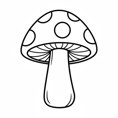 A simple single mushroom with a spotted cap and a thick stem, shaped like coloring page