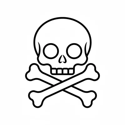 A simple skull and crossbones design, a round skull with two round eye sockets coloring page