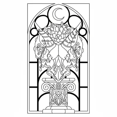 A Triceratops skull transformed into a planter, succulents and cacti growing fr… coloring page