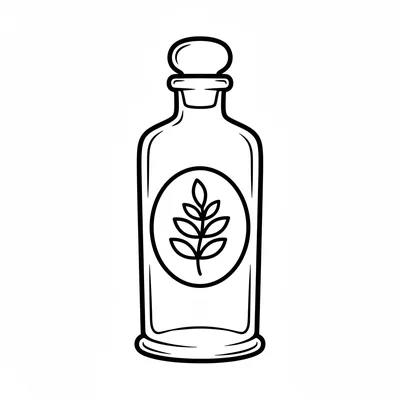 A simple vintage apothecary bottle with a tall narrow shape, a round label coloring page