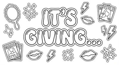 Render the exact text "IT'S GIVING..." in Bubbly Rounded St… coloring page