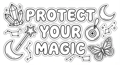 Render the exact text 'PROTECT YOUR MAGIC' in Bubbly Rounde… coloring page