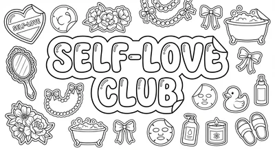 Render the exact text 'SELF-LOVE CLUB' in Bubbly Rounded St… coloring page