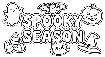 Render the exact text 'SPOOKY SEASON' in Bubbly Rounded Sti… coloring page