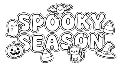 Render the exact text 'SPOOKY SEASON' in Bubbly Rounded Sti… coloring page