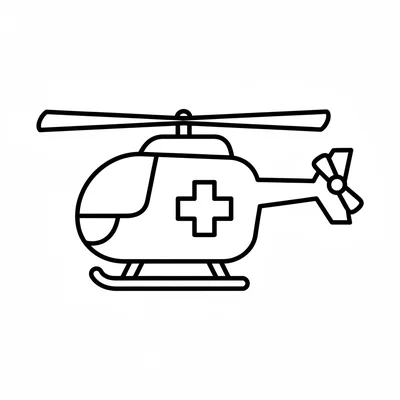A simple air ambulance helicopter with a large red cross on the side of its coloring page