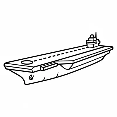 A simple aircraft carrier with a very long flat deck, an island superstructure coloring page