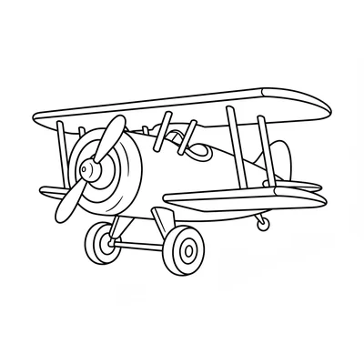 A simple biplane with 2 parallel wings stacked above each other, connected coloring page