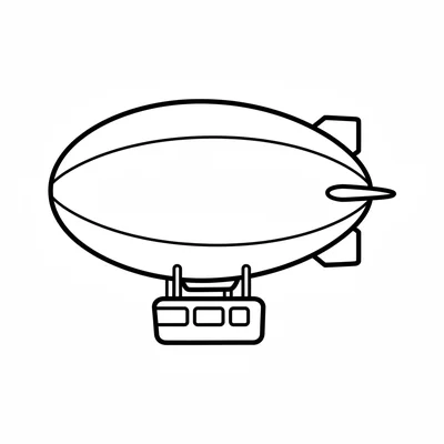 A simple blimp or zeppelin with a large oval body, small fins at the back coloring page