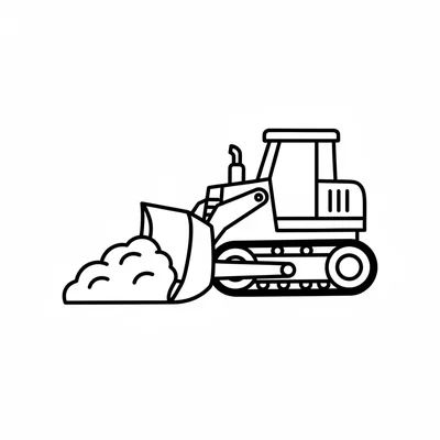 A simple bulldozer with a front blade pushing a simple mound of earth coloring page
