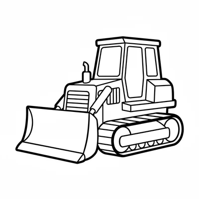 A simple bulldozer with a wide flat blade at the front, a square cab coloring page