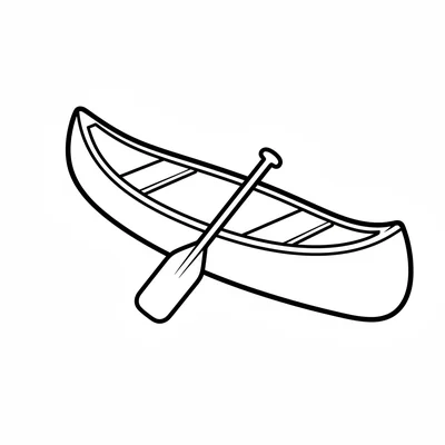 A simple canoe with a long narrow hull that curves to a point at each end, 2 coloring page