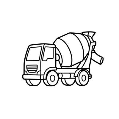A simple cement mixer truck with a large rotating barrel shape in the back coloring page