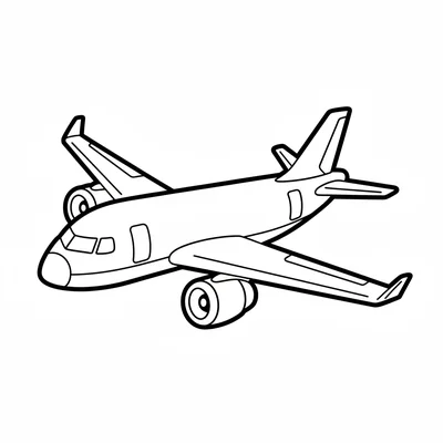 A simple commercial jet plane with a wide fuselage, 2 large swept-back wings, 2 coloring page