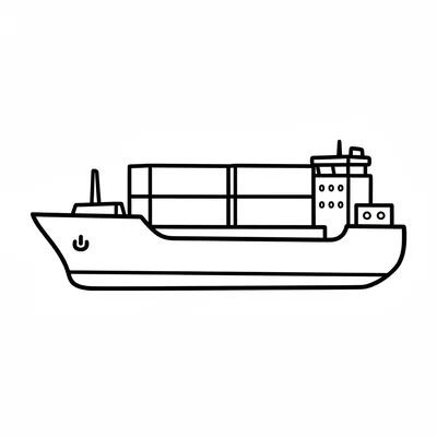 A simple container ship with a very long flat deck covered in 4 large stacked coloring page