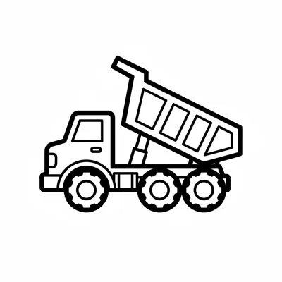 A simple dump truck with a large tilting bed at the back in raised position coloring page