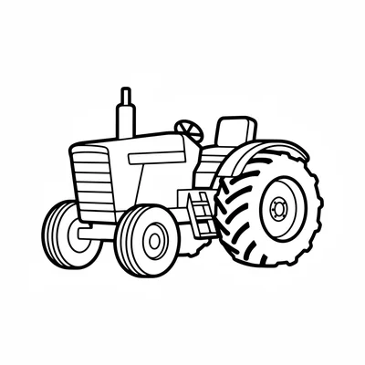 A simple farm tractor with a large boxy body, very large rear wheels and small coloring page