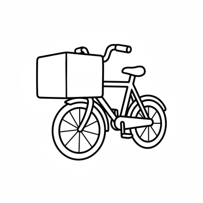 A simple food delivery bicycle with a very large box carrier on the front coloring page