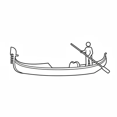 A simple gondola with a long flat narrow hull curved up to points at each end coloring page