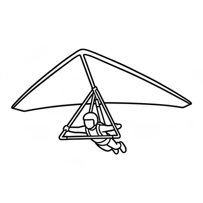 A simple hang glider with a triangular wing, a simple frame below the wing coloring page