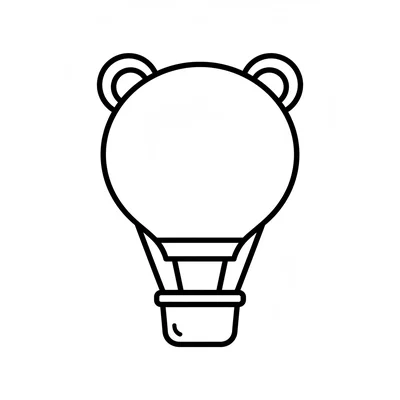 A simple hot air balloon shaped like an animal, round as a bear head with ears coloring page
