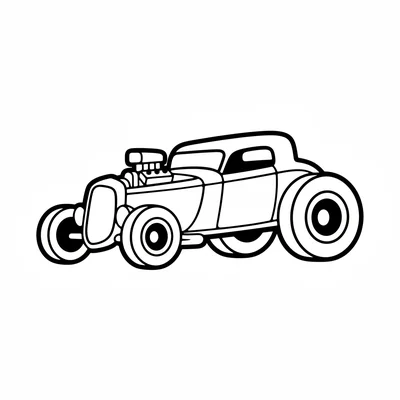 A simple hot rod with a very long nose, a small exposed engine on the top coloring page