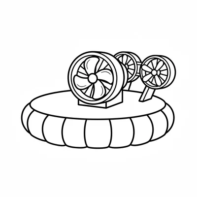 A simple hovercraft with a flat round body, a large fan visible on top coloring page
