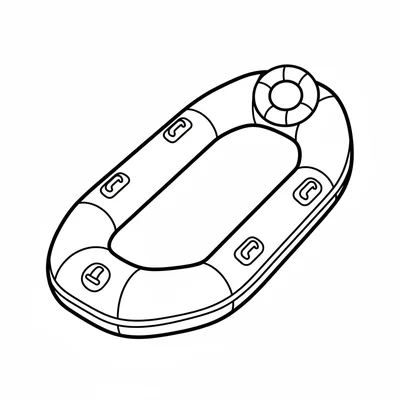 A simple inflatable rubber raft with 3 round inflatable chambers forming coloring page