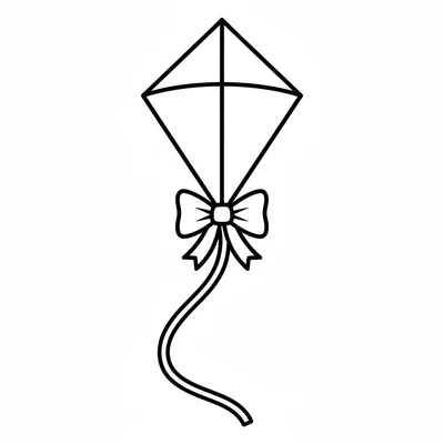 A simple kite with a diamond shape, a simple bow tail hanging below, connected coloring page