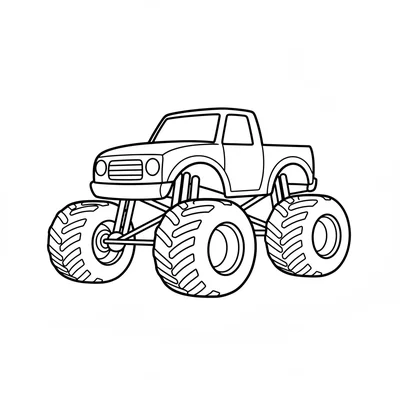 A simple monster truck with an enormously oversized body, 4 extremely large coloring page
