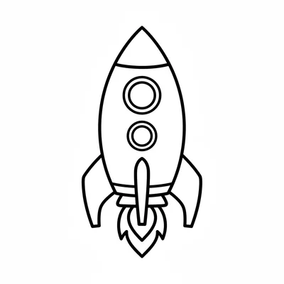 A simple rocket ship (cartoon style) with a pointed nose, a fat round body, 2 coloring page