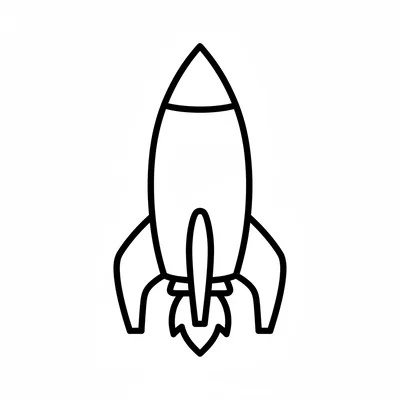 A simple rocket with a pointed top, a cylindrical body, 3 triangular fins coloring page
